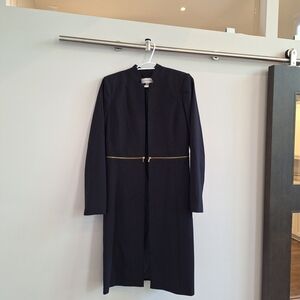 Calvin Klein Navy Longline Coat with Gold Zipper Detail – Size 2